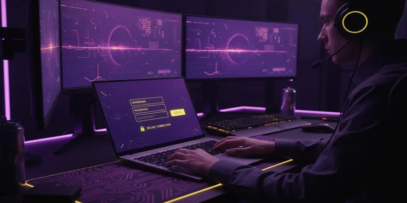 Spielerzugriff auf Multibet Casino Konto am professionellen Gaming-Setup